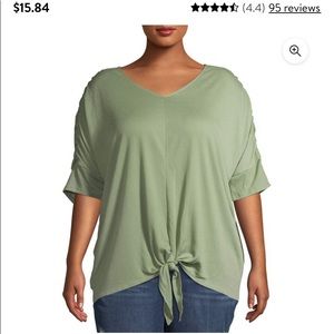 Terra & sky short sleeve ruched tie front T shirt